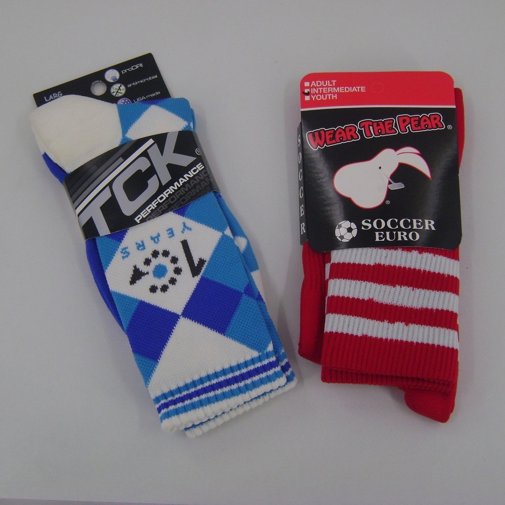 TCK Argyle & Pear Sox Striped Soccer Athletic Performance Socks Bundle 2 Pairs
